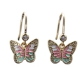 Goldene Schmetterling Ohrringe mit bunter Emaille und funkelnden Zirkonia Steinen - Schmetterling-Ohrhaken / Rosa Emaille-Schmetterling