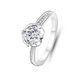 Classic S925 sterling silver four-prong moissanite engagement ring on white background - Adjustable Open / Brilliant Halo Style (FDJZ-032)