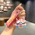 Sylveon style Poke Ball keychain with pink Pikachu wrist strap and silicone charm - B344-2 Pink Fairy / Large