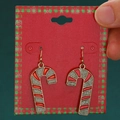 Festive Christmas candy cane earrings with red enamel and silver glitter stripes - Candy Cane Earrings (2999)