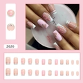 Light blue and pink square press-on nails with heart patterns, rhinestones and French tips - Fresh Heart Glue Style (Z626)