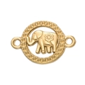 Gold plated stainless steel elephant charm pendant with floral relief for DIY jewelry - Gold 565# Round Elephant Connector / 16*23.5mm