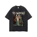 Ausgewaschenes schwarzes Vintage Oversize Baumwoll T-Shirt mit Gothic Grafik-Druck - S / Grafikdruck / Batik Schwarz