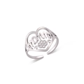 Verstellbarer Edelstahlring mit MOMMY-Schriftzug und hohlem Herz-Blumen-Design für Damen - MOMMY Buchstabe Herz Hohl / Silber
