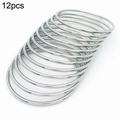 Set of 12 minimalist silver stainless steel 3mm stackable wire bangles for women - Steel Color (12-Piece Set)