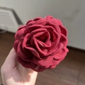 Elegant deep red fabric rose hair claw clip with realistic textured floral petals - 9.5CM / Burgundy