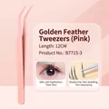 Pink feather eyelash tweezers 12cm length for grafting and professional application - Gold Feather Tweezers B7715-3 / Pink