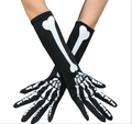 Glow-in-the-dark black bone long gloves for Halloween costume or skeleton cosplay outfits - XL / Bone Gloves Mid-length