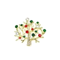 Detail einer goldenen Weihnachtsbaum-Brosche mit roten und grünen Straßsteinen - Baumzweig Stil B-190701-60
