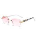 Frameless sunglasses with pink gradient lenses and marble textured temples for women - Gold Frame Pink Gradient Lens White Marble Temple