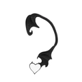 Gothic black dragon wing ear cuff with contrasting white heart pendant for non-pierced ears - Matte Black Bat Wing Heart (WG-0176# Left Ear)