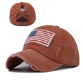 Berretto da baseball arancione slavato per coda di cavallo con bandiera USA e retro incrociato - Arancione