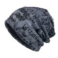 Distressed dark grey knitted slouchy beanie with graffiti lettering for street style - M(56-58cm) / Grey Blue