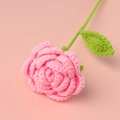 Handmade pink crochet rose flower with green leaf and stem for romantic gifts - Bright Pink Rose Bouquet