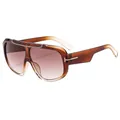 Oversize pilot sunglasses in gradient brown tortoiseshell with metal T decoration - Gradient Tea Double Tea Lens