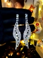 Elegant silver long drop earrings with sparkling rhinestones and leaf-shaped design - Silver Full Rhinestone Dangle Style (DTE1616660S)