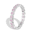 Minimalist brass gold plated ring with full circle of pave set pink round zirconia - White Gold Pink Zirconia