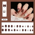 Cute chestnut brown bear press-on nails set with creamy white cartoon patterns - Milky Little Bear Style (R634)