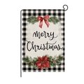 Linen Christmas garden flag with merry Christmas text and plaid border on white background - 30*45cm / Checked Merry Christmas (HYQ030-32)