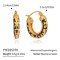 Detail view of gold hoop earrings with leopard pattern and precise size measurements - Heavy U-Shape Style (YYE025370)