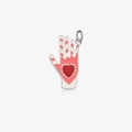 S925 silver palm pendant with red and white enamel stripes and a heart detail - Silver-Hamsa Hand
