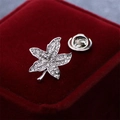 Silver maple leaf brooch with inlaid crystals and butterfly clasp on red velvet - Silver Maple Leaf Style (90161J)