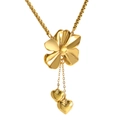 Collana vintage in acciaio placcato oro 18K con ciondolo a fiore e nappe a forma di cuore - Collana con Pendente a Fiore d'Oro e Doppio Cuore
