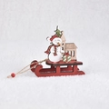 DIY kleurrijke houten kerstslee decoratie met sneeuwpop en groene kerstboom figuur - Sneeuwpop