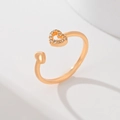 Golden leaf heart open ring featuring sparkling zircons and a polished metal finish - Double Heart Linked (JZ030)