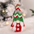 Grünes Strick-Gnom-Ornament für Weihnachten mit weißem Bart und roter Kordel - Elf Waldmann Weiblich Anhänger (E-DD47) / Roter Körper/Strickmuster-Mütze