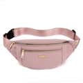 Pink nylon fanny pack with golden zippers and adjustable strap on a white background - Pink (2 Zippers)