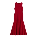 Vestido elegante de punto sin mangas rojo con falda de tablas y cintura alta - S / Rojo Oscuro