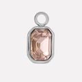Close-up of rectangular champagne faceted crystal pendant in silver stainless steel frame - Silver/Pink