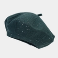 Boina de punto verde oscuro con lentejuelas brillantes y textura de mezcla de conejo - M (56-58cm) / Verde Oscuro