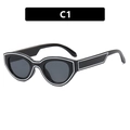 Occhiali da sole cat-eye in nero C1 con eleganti dettagli a doppia linea bianca sul telaio - Nero Lucido / Grigio