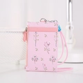 Floral pink PU leather card holder wallet with matching lanyard and zipper pocket - Pink