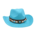 Sombrero vaquero azul cielo con adornos de turquesa y ámbar de estilo bohemio - Azul lago