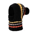 Passamontagna a maglia a righe nere con pompon di pelliccia e fodera in pile - Nero