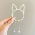 Fermaglio per capelli a orecchie di gatto dorato con perle bianche e nappe per acconciature - J20 Orecchie di Gatto Perla Fibbia per Coda di Cavallo