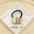 Golden punk geometric hair cuff with hammered metal texture and black elastic band - 1066-11 Curved Hammered