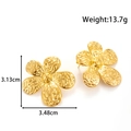 Golden flower-shaped titanium steel earrings with textured surface on a white background - Hammered Flower Style (YE-051-Gold)