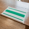 Bohemian woven placemat in white cotton with emerald green stripes and elegant tassels - Full Green Striped