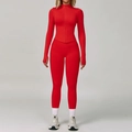 Ensemble fitness rouge sans couture avec haut zippé et legging de yoga taille haute - S / Haut Et Bas / Rouge