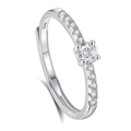 Anello regolabile in argento sterling S925 con pietra centrale rotonda e pavé di diamanti lati - Aperto Regolabile / Anello d'Argento da Donna