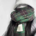 Thick plaid winter scarf for women in dark green and navy blue wool-like fabric - Vintage Green