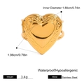 Detail of waterproof stainless steel heart ring with ornate scroll engraving and 3.4g weight - Gold Heart Locket Style (JDRW2409013)