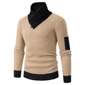 Lässiger Herren-Strickpullover mit Schalkragen in Beige und Schwarz für den Alltag - M / Khaki