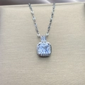 Collier avec pendentif zircon carré, sertissage pavé et chaîne à vagues argentée - 0630-Argent Carré Transparent