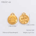 Gold stainless steel Libra zodiac pendant with sparkling crystals and engraving - Libra