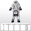 Silver quilted waterproof dog jumpsuit with size chart for winter pet warmth - S / Winter Quilted Warm Full-Covered Style / Gray